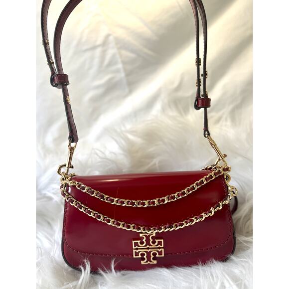 NEW $575 Tory Burch Britten Crossbody Shoulder Convertible Clutch Leather Red - Picture 2 of 7